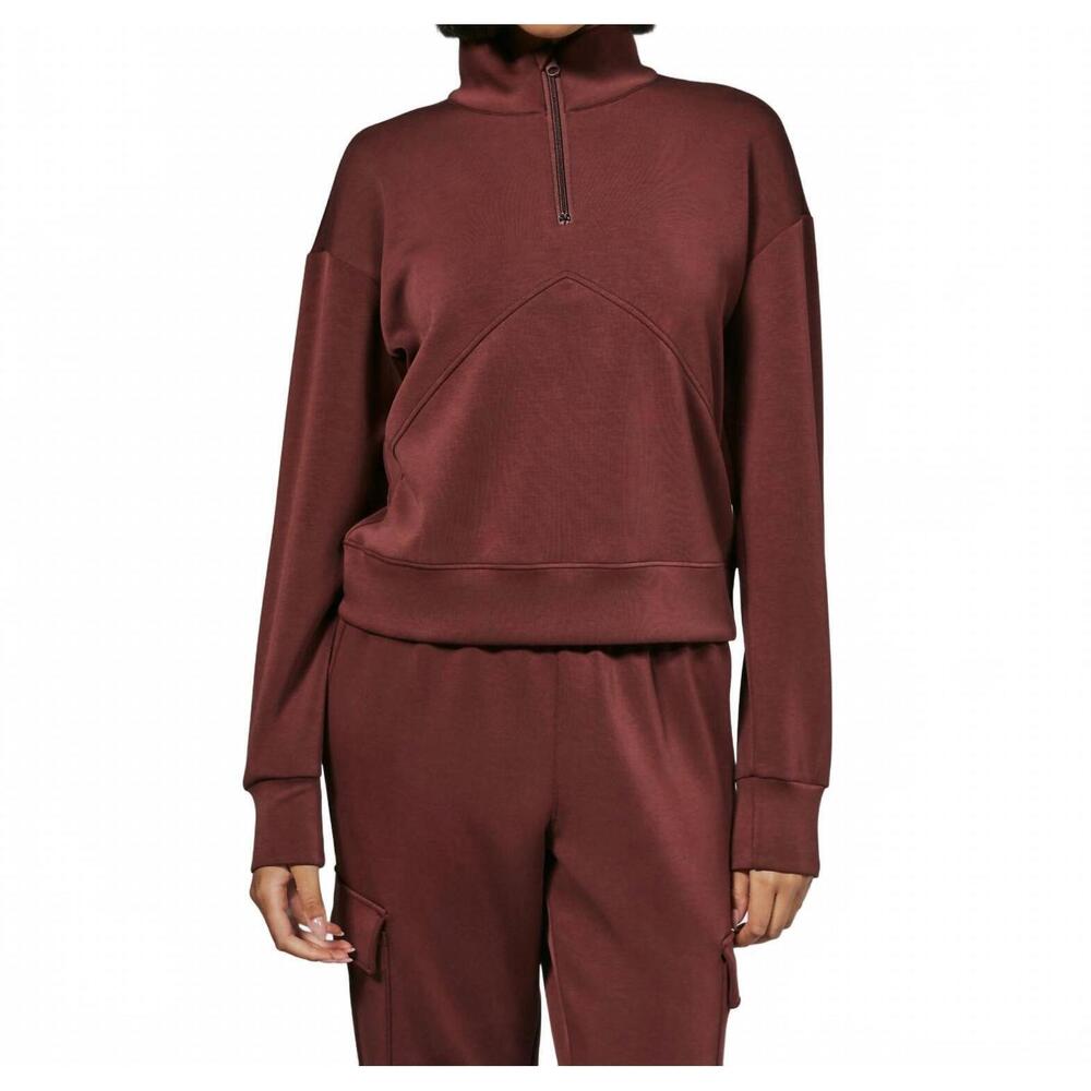NEW 7DIAMONDS rev crop quarter zip top in brick red